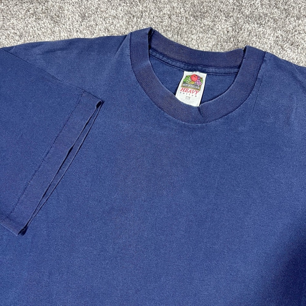 Vintage 90s Fruit Of The Loom T Shirt XL Faded Blue Blank Single Stitch USA Made